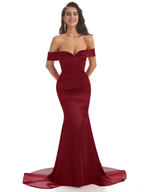 Modern Soft Satin Off-Shoulder Floor Length Mermaid Bridesmaid Dresses Online