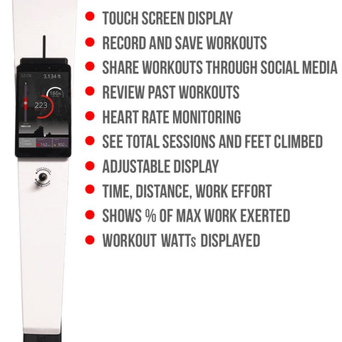 The image shows all the functionalities  that the Versaclimber TS Interactive Touch Screen Display has