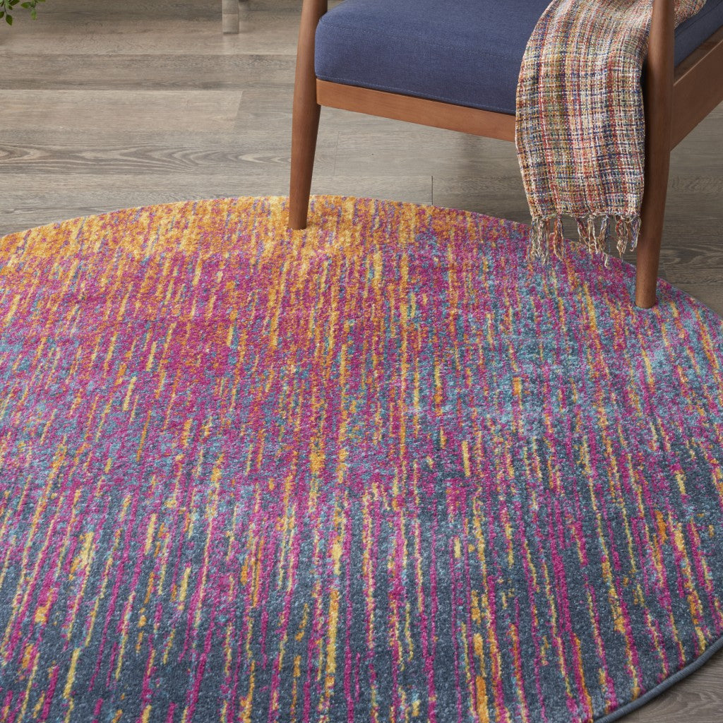 4’ Round Rainbow Abstract Striations Area Rug