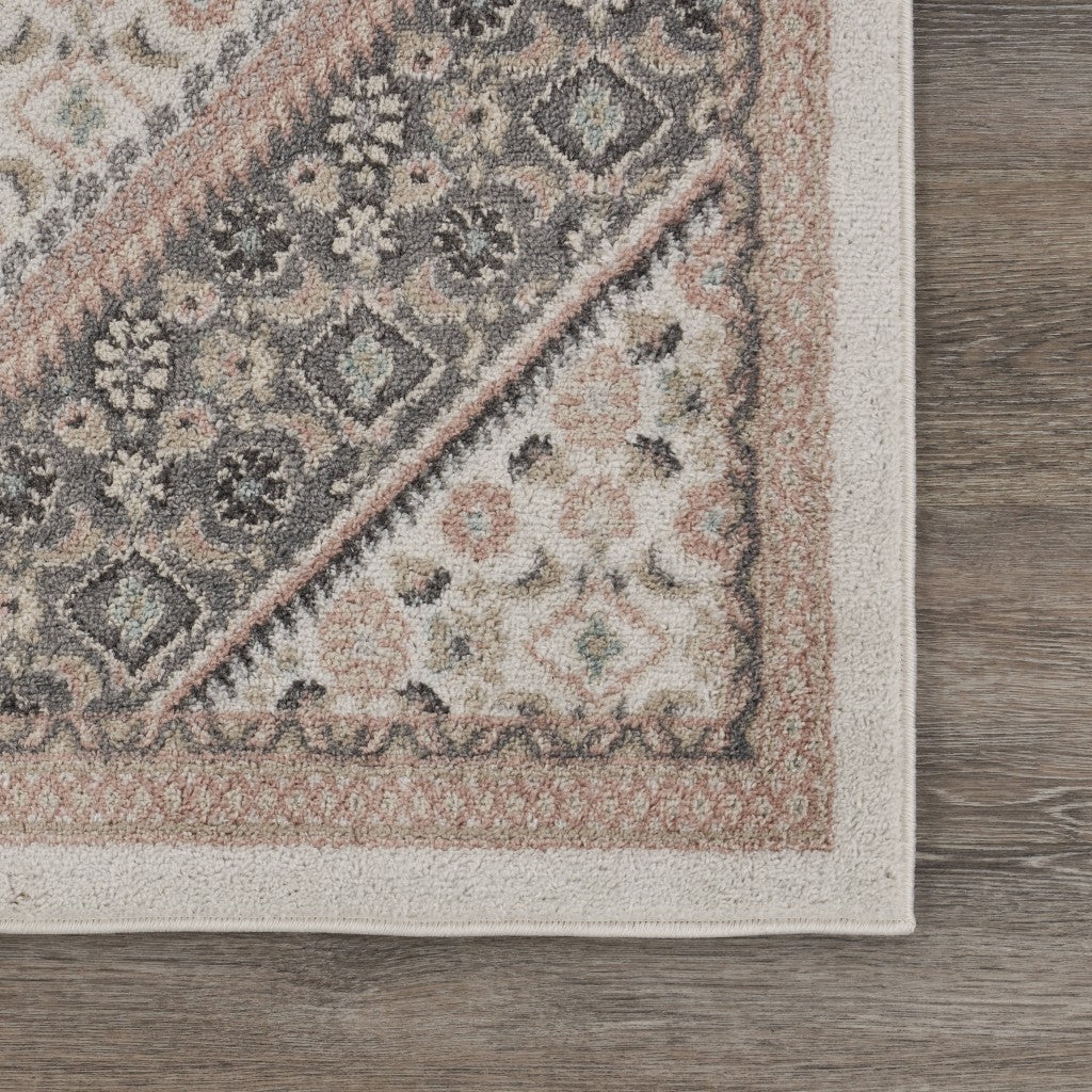 8’ x 10’ Gray and Blush Traditional Area Rug