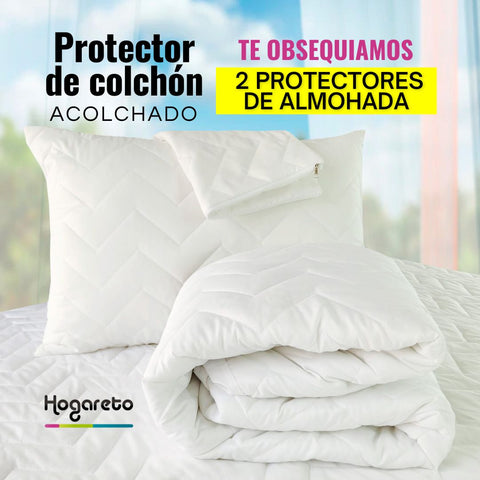 Protector Colchón Cama Sencilla 100x190cm + 2 Fundas Acolchadas. HOGARETO