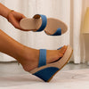 Large size high heeled slippers for women with sloping heels, thick soles, toe covers, and one line sandals for women