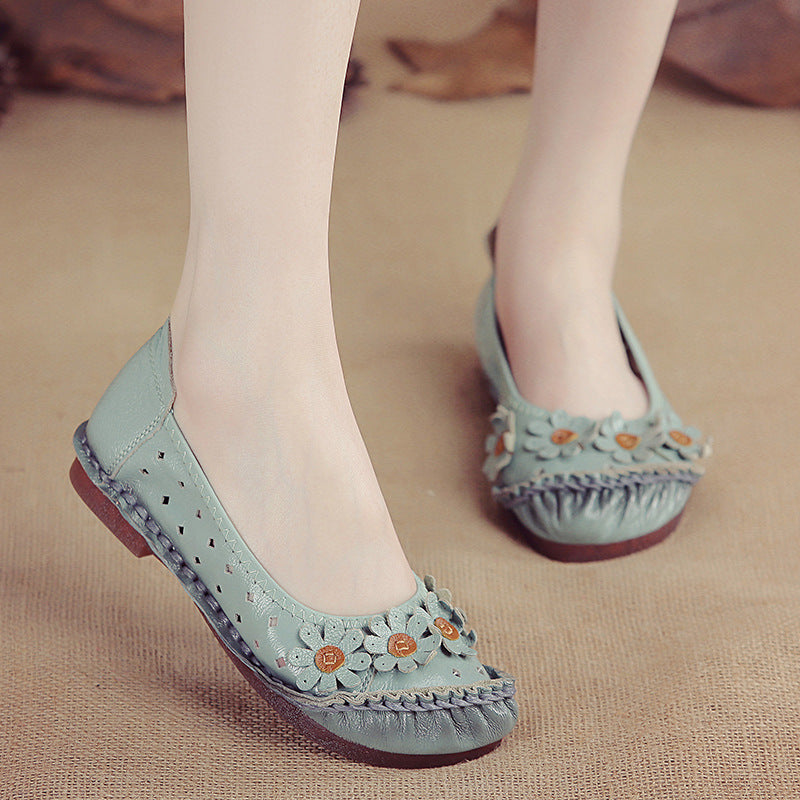 Ethnic Genuine Leather Flower Women's Single Shoes