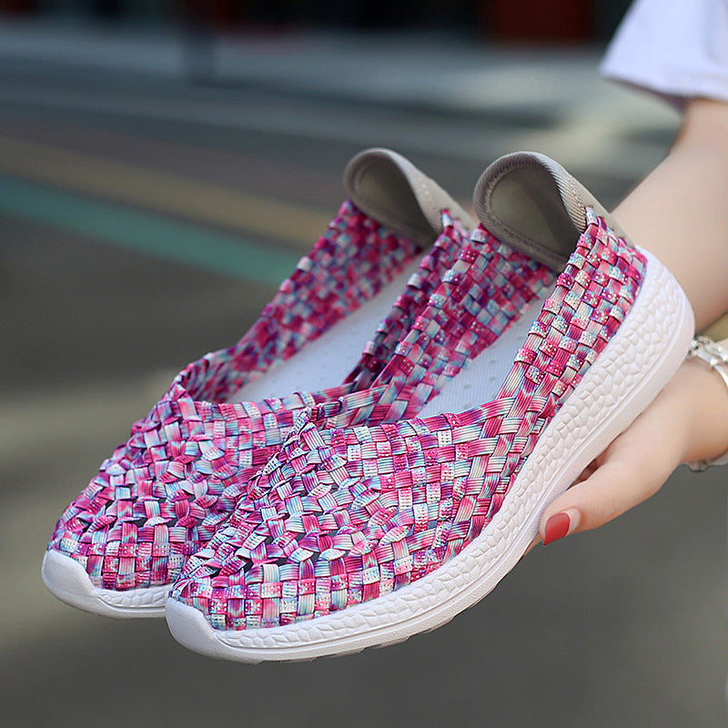 Comfortable Flat Cutout Casual Shoes Mesh Woven Flat Nurse Walking Sneakers Knit Slip on Loafer Shoes