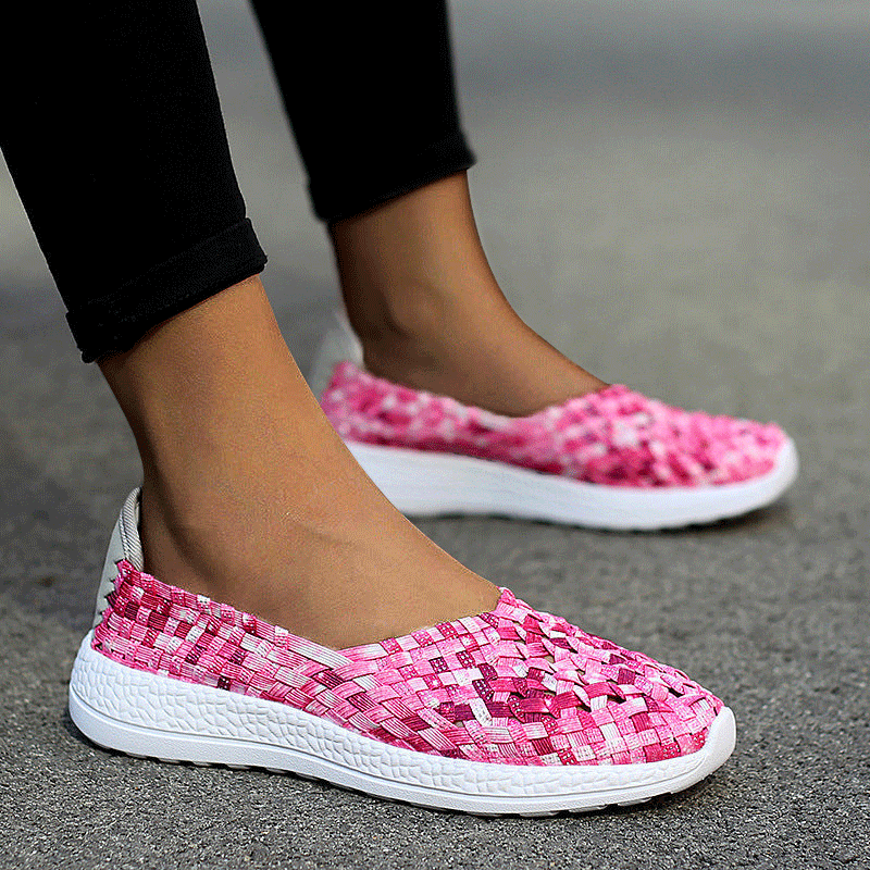 Comfortable Flat Cutout Casual Shoes Mesh Woven Flat Nurse Walking Sneakers Knit Slip on Loafer Shoes