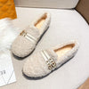 Furry Outer Wearing Flats Loafers Belt Buckle Decor BacklessWild Fluffy Flat Mules Warm