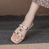 Womens Studded Flat Sandals Casual Summer Beach Sandals Open Toes Rivets Strappy Slip on Slides Sandal