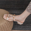 Womens Studded Flat Sandals Casual Summer Beach Sandals Open Toes Rivets Strappy Slip on Slides Sandal