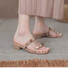 Womens Studded Flat Sandals Casual Summer Beach Sandals Open Toes Rivets Strappy Slip on Slides Sandal