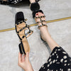 Womens Studded Flat Sandals Open Square Toe Rivets Strappy Slip on Slides Sandal