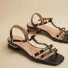 Womens Strappy Gladiator Flat Sandal Square Open Toe Studded T Strap Rivet Slingback Buckle Beach Sandals