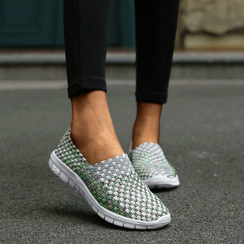 Comfortable Flat Woven Casual Shoes Mesh Flat Nurse Walking Sneakers Knit Slip on Loafer Shoes