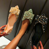 Rhinestone Flat Shoes Bow Tie Shallow Mouth Toe Tip Casual Comfort Dressy Flats for wedding