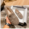 Furry Outer Wearing Flats Loafers Belt Buckle Decor BacklessWild Fluffy Flat Mules Warm