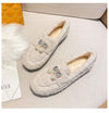 Furry Outer Wearing Flats Loafers Belt Bright diamond Bowknot BacklessWild Fluffy Flat Mules Warm