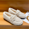 Furry Outer Wearing Flats Loafers Pearl Decor BacklessWild Fluffy Flat Mules Warm