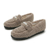 Furry Outer Wearing Flats Loafers Pearl Decor BacklessWild Fluffy Flat Mules Warm