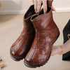 Genuine Leather Woven Ankle Boots Women's Winter Fur Shoes Big Size Plush Booties