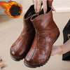 Genuine Leather Woven Ankle Boots Women's Winter Fur Shoes Big Size Plush Booties