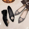 Pointed toe single shoes women's flowers small fragrant low heeled pearl flats