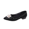 Pointed toe single shoes women's flowers small fragrant low heeled pearl flats