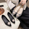 Pointed toe single shoes women's flowers small fragrant low heeled pearl flats