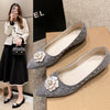 Pointed toe single shoes women's flowers small fragrant low heeled pearl flats