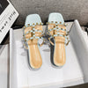 Womens Studded Flat Sandals Casual Summer Beach Sandals Open Toes Rivets Strappy Slip on Slides Sandal