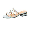 Womens Studded Flat Sandals Casual Summer Beach Sandals Open Toes Rivets Strappy Slip on Slides Sandal