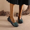 Handmade Genuine Leather Shoes Woman Retro Flowers Loafers
