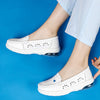 Platform loafers Non Slip Nursing Shoes Comfortable Slip on Flat Loafers for Restaurant Work Hollow Cowhide White Round Toe Loafers