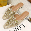 Faux Pearl Decor Kitten Heeled Mules Women Ballet Flats Rhinestone Wedding Ballerina Shoes Foldable Sparkly Comfort Slip on Dress Flats