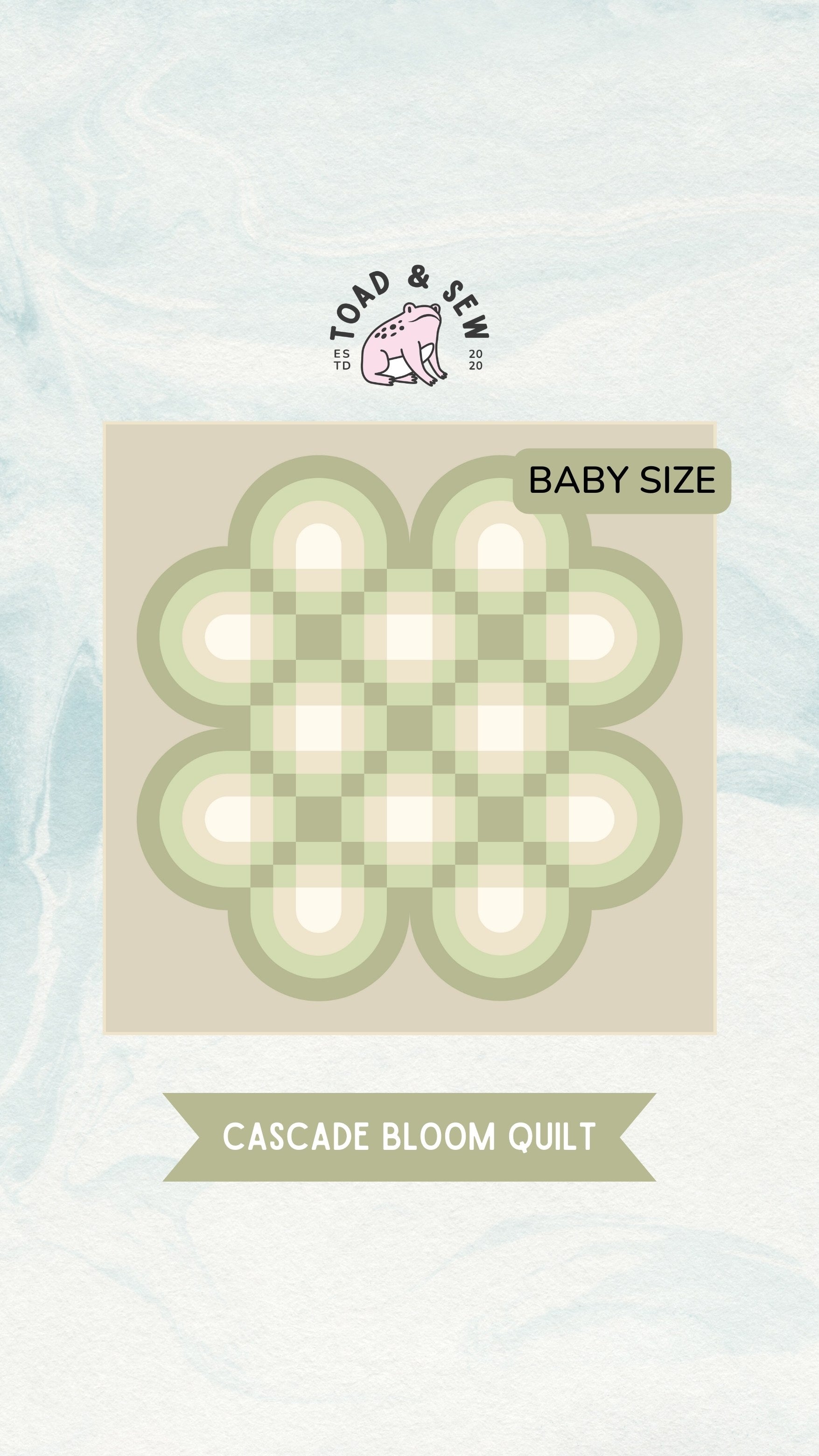 Baby size Cascade Bloom Quilt design by Toad & Sew, featured in the Week 1 blog post of the Cascade Bloom Quilt Sew Along, focusing on fabric selection tips and inspiration.