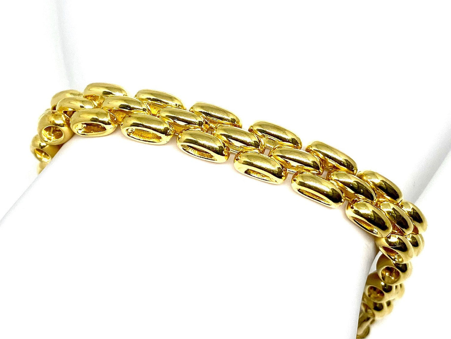 Yellow Gold Over Sterling Silver Panther Link Chain Bracelet
