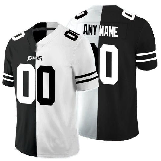 Philadelphia Eagles Custom Split Black White Jersey - All Stitched