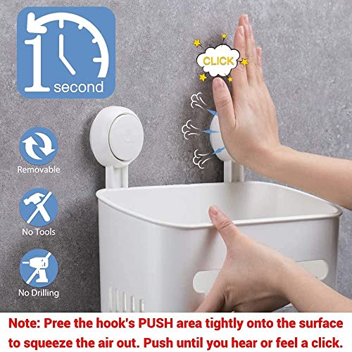 ilikable Vacuum Shower Caddy Suction Cup No-Drilling Removable Waterproof Bathroom Wall Shelf Shower Basket Storage Organizer for Shampoo Conditioner Razors Soap - White