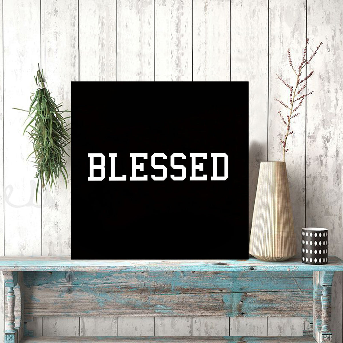 "Blessed" Textured Wall Art Panel In PInewood By Gallery99 (9.5x9.5)Inches