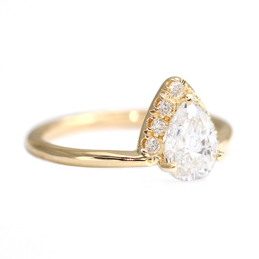 Pear Diamond Crown Ring - One Carat Pear Engagement Ring – ARTEMER