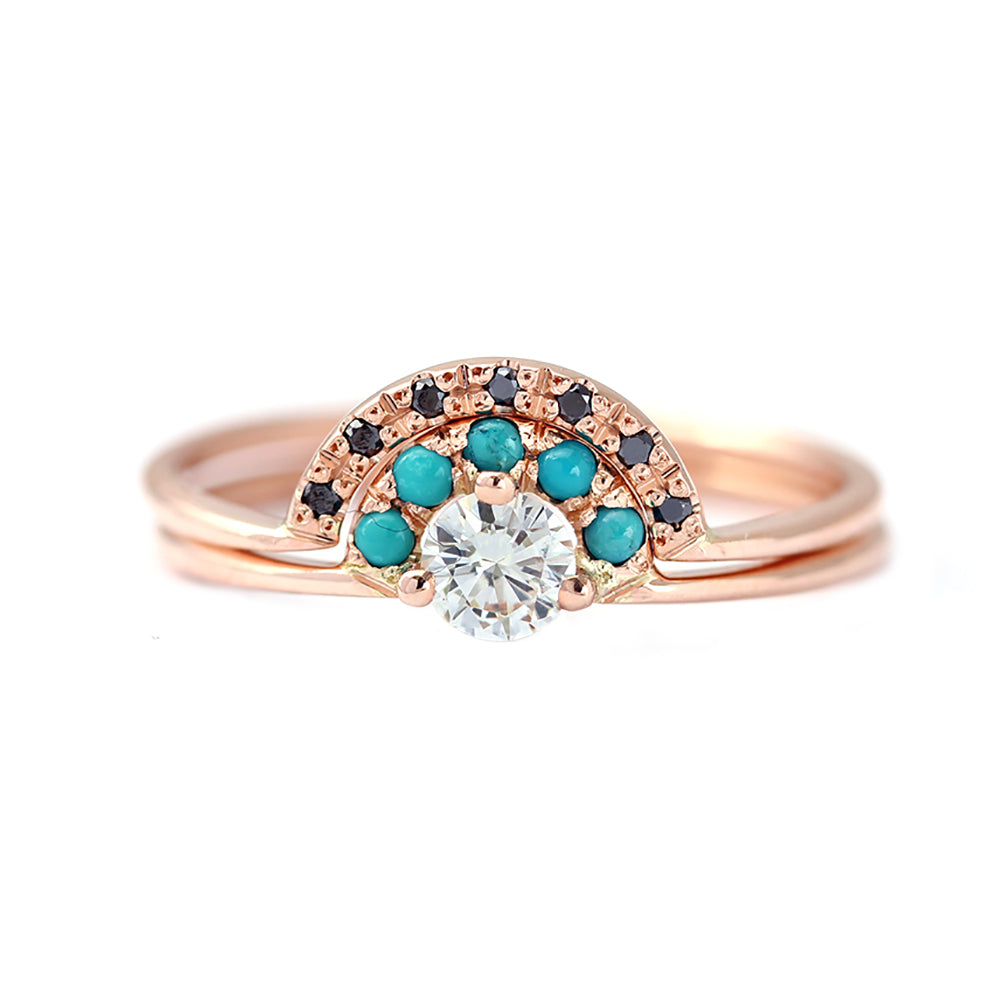 Rose Gold Engagement Ring Set With White Diamond Black Diamond