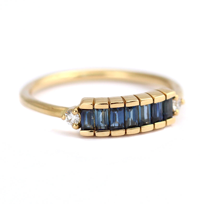 Blue Sapphire Baguette Engagement Ring - Art Deco Blue Sapphire Ring