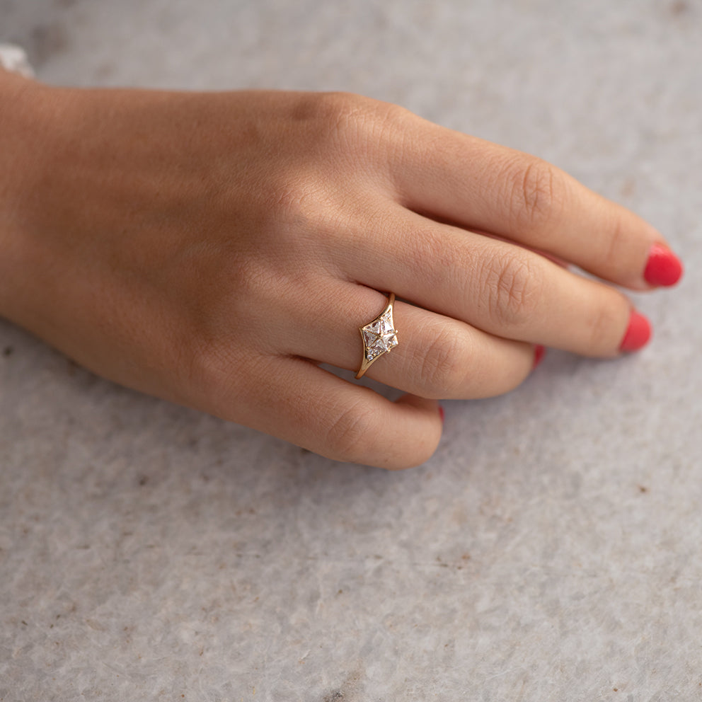 Star engagement ring with Five Triangle Cut Diamonds - ARTEMER