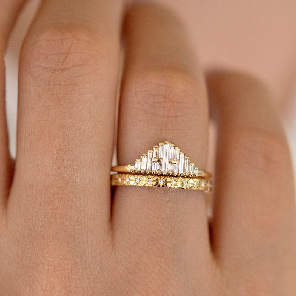 Vintage Style Engagement Ring - Art Deco Baguette Diamond Cluster Ring
