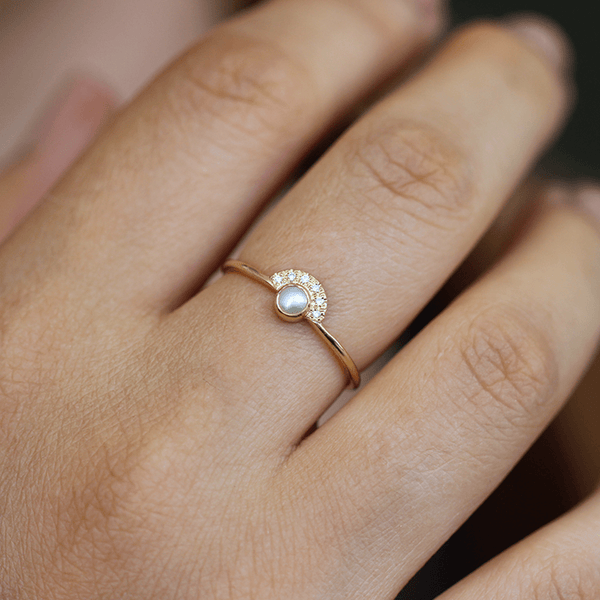  Pearl  Engagement  Ring  with Half Diamond Halo ARTEMER