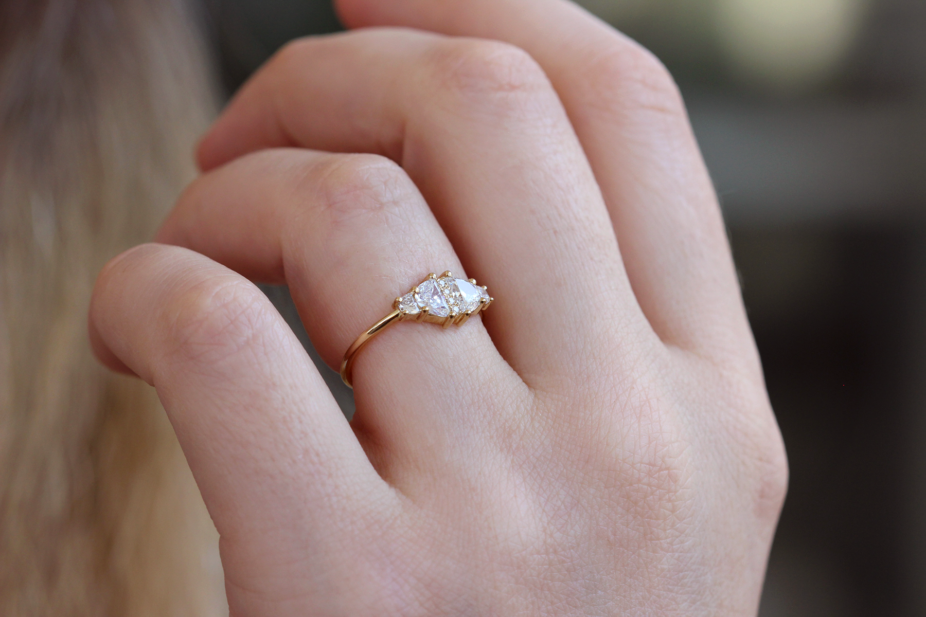 14k White Gold Modern Style Half Moon Diamond Halo Engagement Ring - 1800  Loose Diamonds