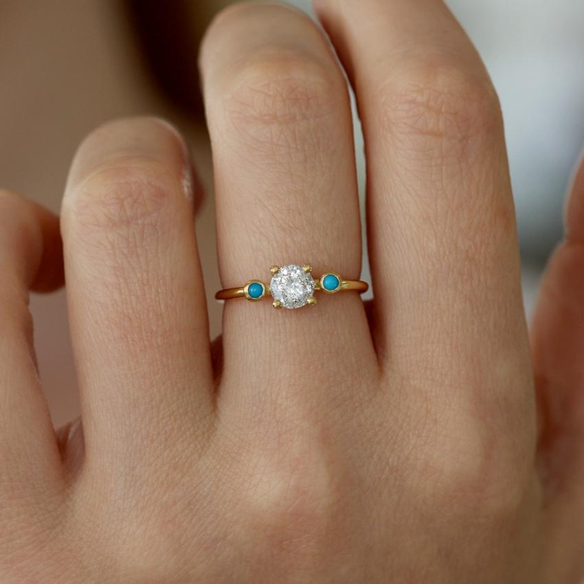 Salt and Pepper Diamond Engagement Ring Turquoise