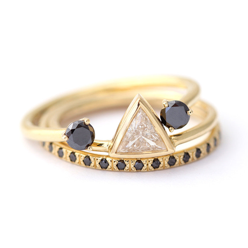 Three Rings Set Triangle Diamond With Black Diamond Rings Artemer
