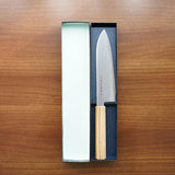 ITTOSAI-KOTETSU POWDERED HSS SUPER GOLD (SG2) SANTOKU KNIFE (DOUBLE EDGED) OAK HANDLE 180MM