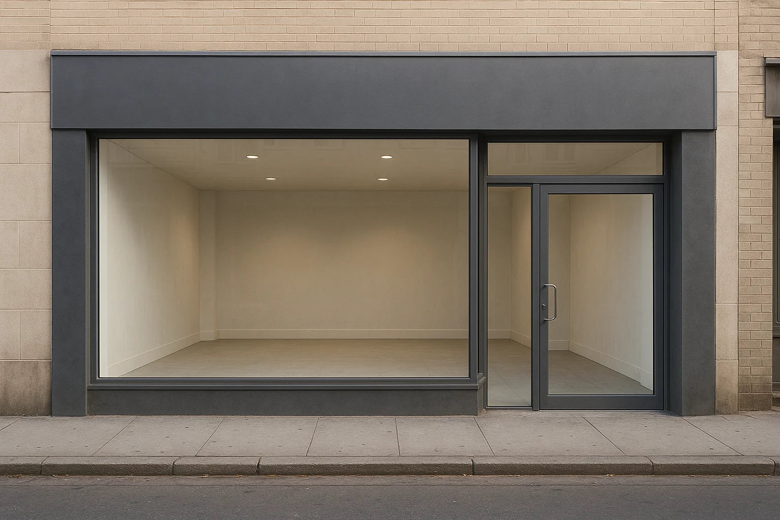 Empty storefront before adding cheap custom feather flags showing low foot traffic