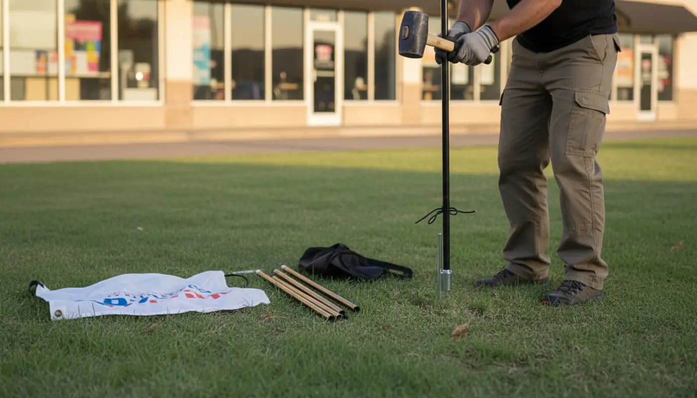 How to setup a feather flag ground stake base instruction