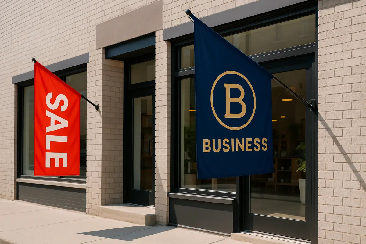 Hybrid strategy using both stock and custom flags for small business marketing and branding